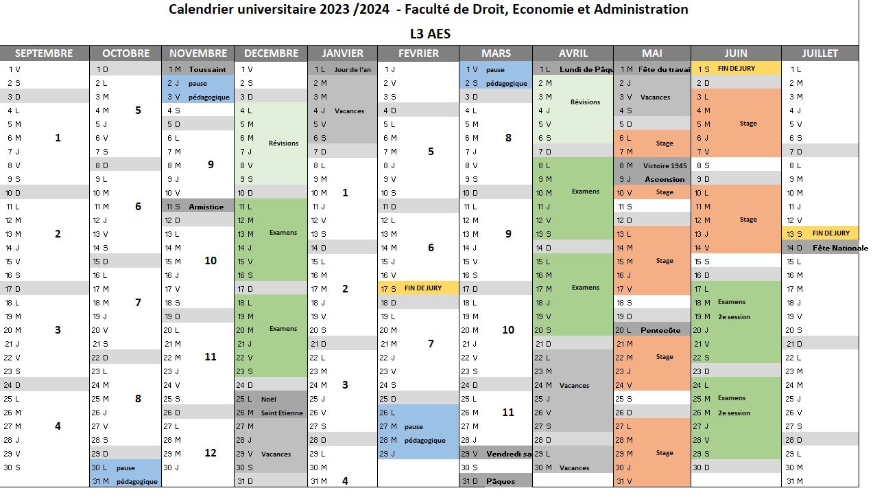 CALENDRIER PEDAGOGIQUE 2023-2024 | fac-droit-economie-administration - dev